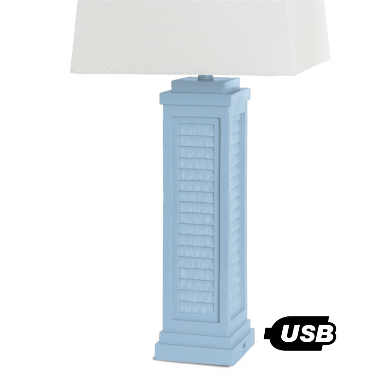 Pemberly Row Shutter Blue Table Lamps USB Charging port (Set of 2) 3-Way Switch