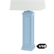 Pemberly Row Shutter Blue Table Lamps USB Charging port (Set of 2) 3-Way Switch