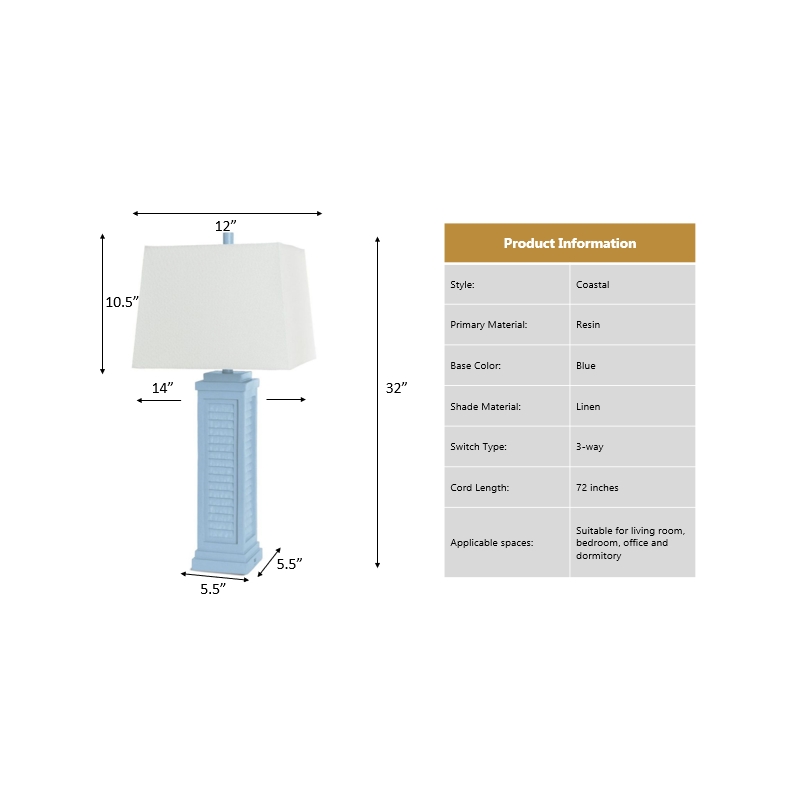 Pemberly Row Shutter Blue Table Lamps USB Charging port (Set of 2) 3-Way Switch