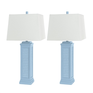 Pemberly Row Shutter Blue Table Lamps USB Charging port (Set of 2) 3-Way Switch