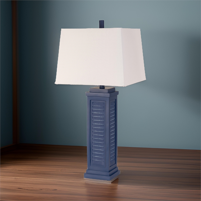 Pemberly Row Shutter Navy Blue Table Lamps USB port (Set of 2) 3-Way Switch
