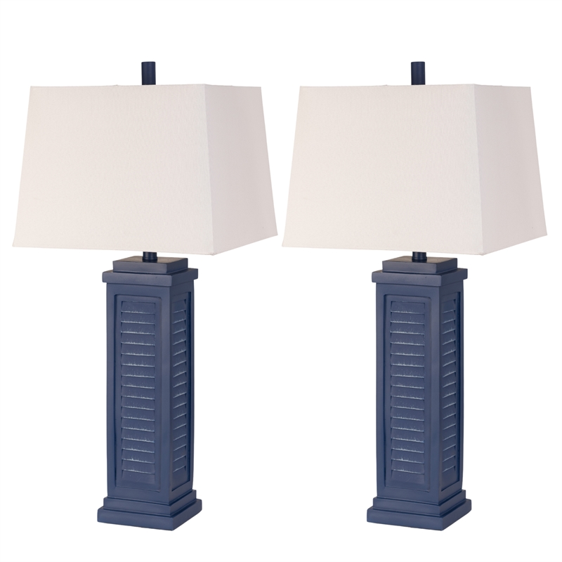Pemberly Row Shutter Navy Blue Table Lamps USB port (Set of 2) 3-Way Switch