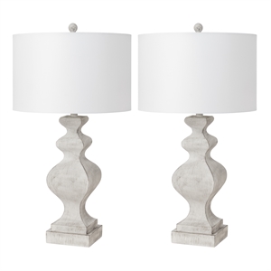 Pemberly Row 32&quot White Farmhouse Table Lamps USB Port (Set of 2) 3-Way Switch