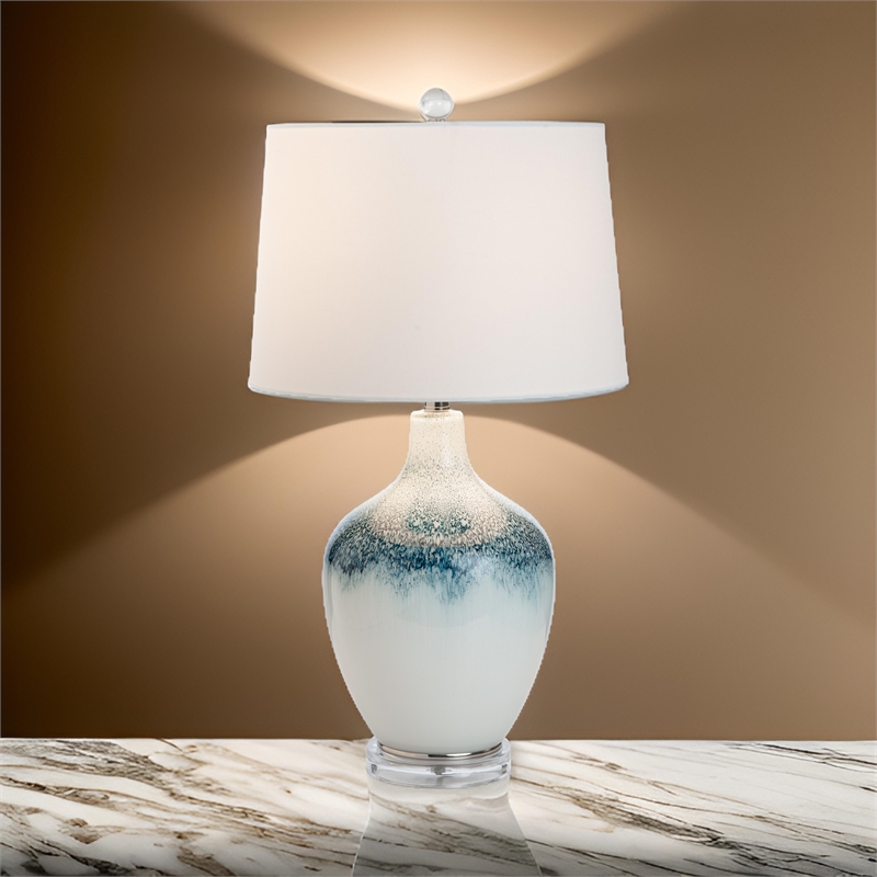 Pemberly Row Coastal Blue/White Glass Table Lamps (Set of 2) 3-Way Switch