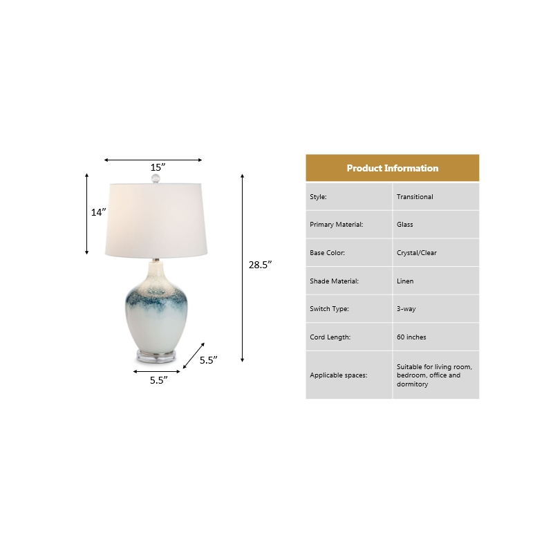 Pemberly Row Coastal Blue/White Glass Table Lamps (Set of 2) 3-Way Switch