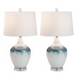 Pemberly Row Coastal Blue/White Glass Table Lamps (Set of 2) 3-Way Switch