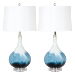 Pemberly Row Blue Tone Glass Table Lamps (Set of 2) 3-Way Switch