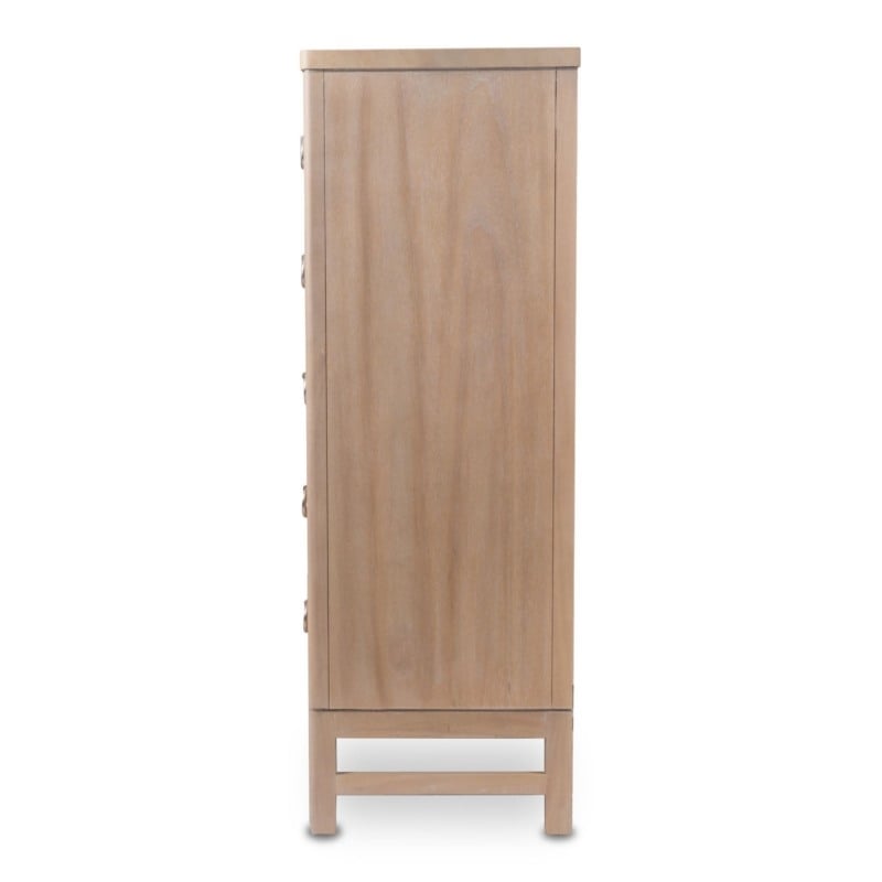 Pemberly Row Solid Wood Tan Coastal Modern 5-Drawer Chest in Brown