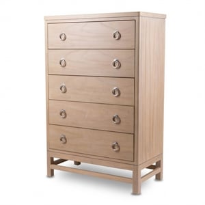 Pemberly Row Solid Wood Tan Coastal Modern 5-Drawer Chest in Brown