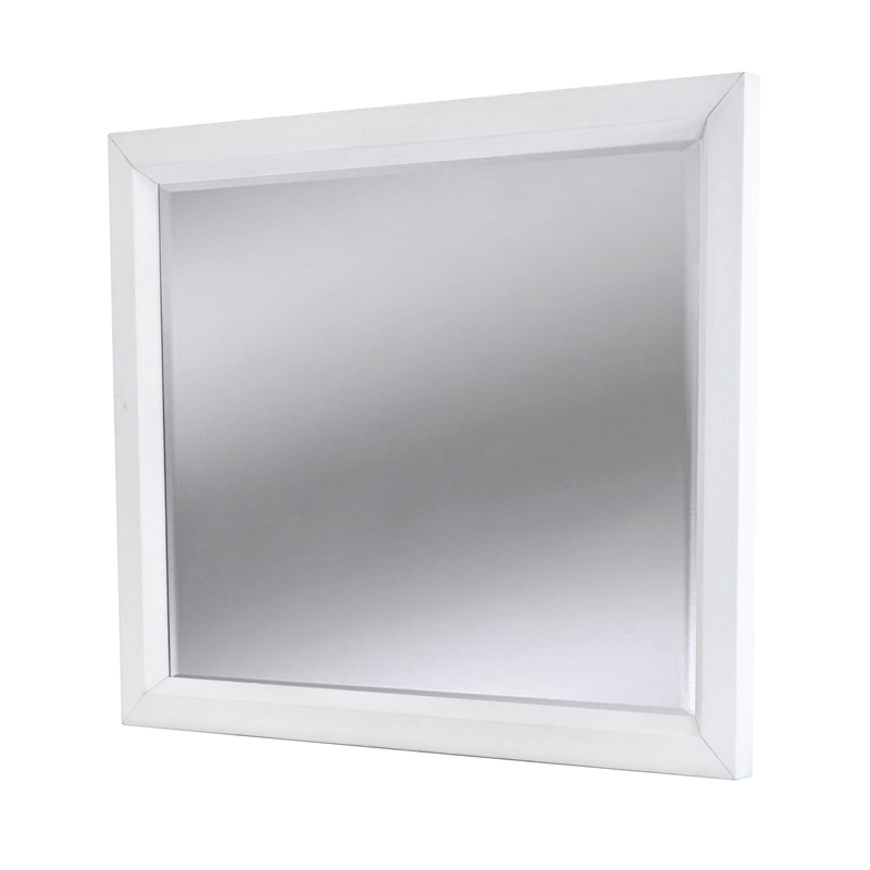 Pemberly Row Contemporary Wood Mirror in White/Soft Grey Glaze