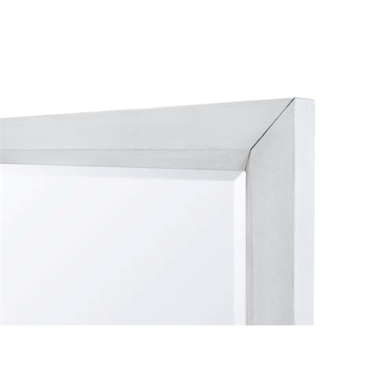 Pemberly Row Contemporary Wood Mirror in White/Soft Grey Glaze
