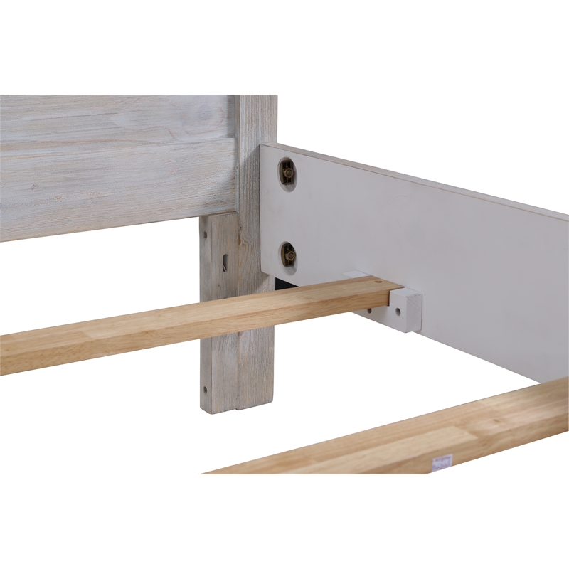 Pemberly Row Solid Wood King Panel Bed in Distressed Grey White