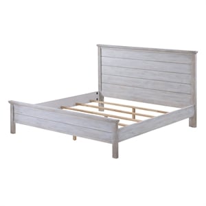 Pemberly Row Solid Wood King Panel Bed in Distressed Grey White