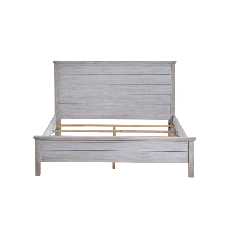 Pemberly Row Solid Wood Queen Panel Bed in Distressed Grey White