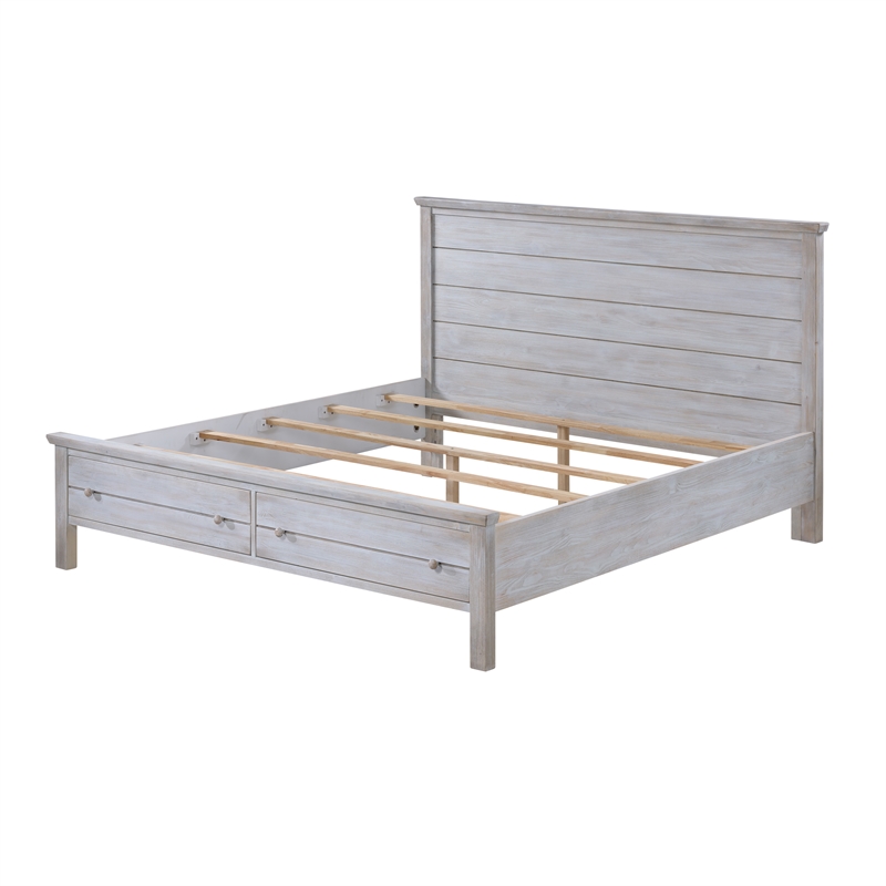 Pemberly Row Solid Wood Queen Storage Bed in Distressed Grey White