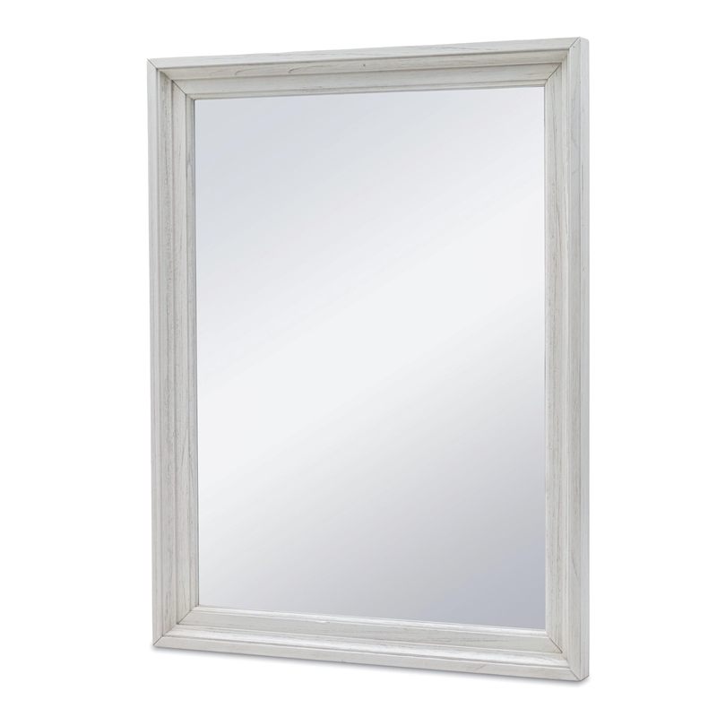 Pemberly Row Rectangle Modern Coastal Wood Mirror in White Finish