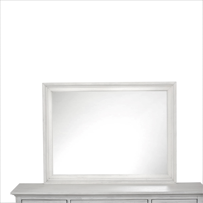 Pemberly Row Rectangle Modern Coastal Wood Mirror in White Finish