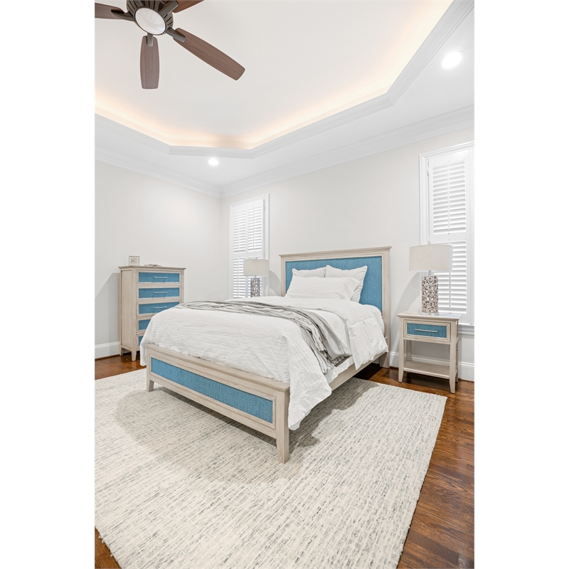 Pemberly Row Contemporary Queen Woven Bed in Ocean Blue and Aged Ivory