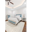Pemberly Row Contemporary King Woven Bed in Ocean Blue and Aged Ivory
