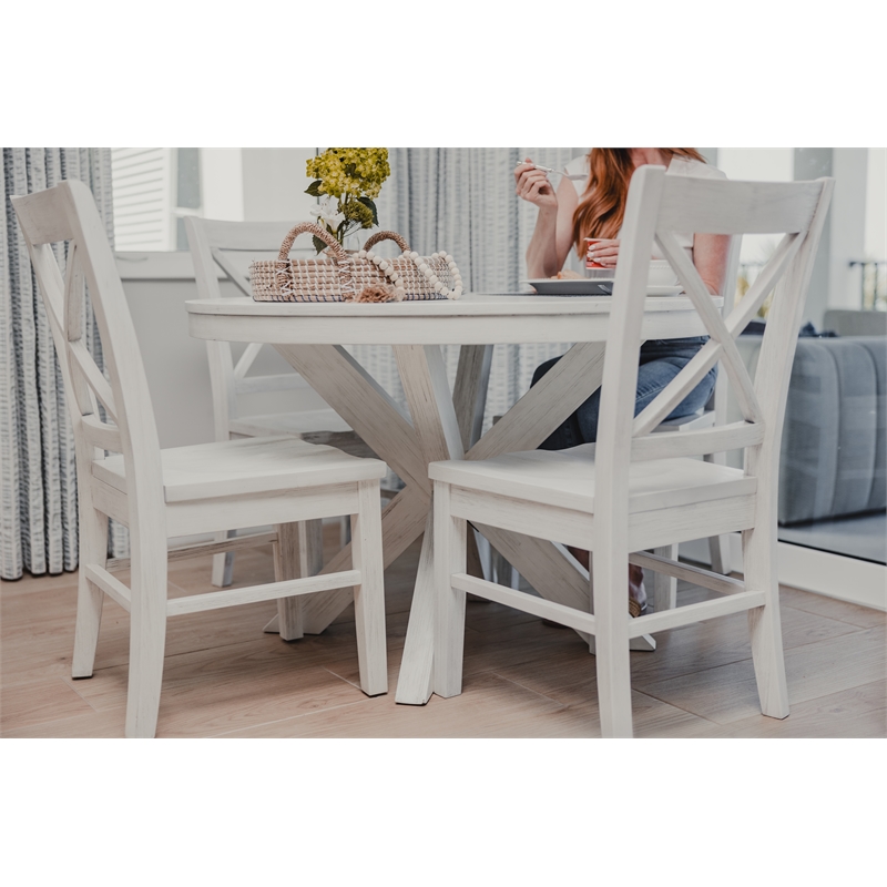 Pemberly Row Solid Wood X-back Dining Chair in White (Set of 2)