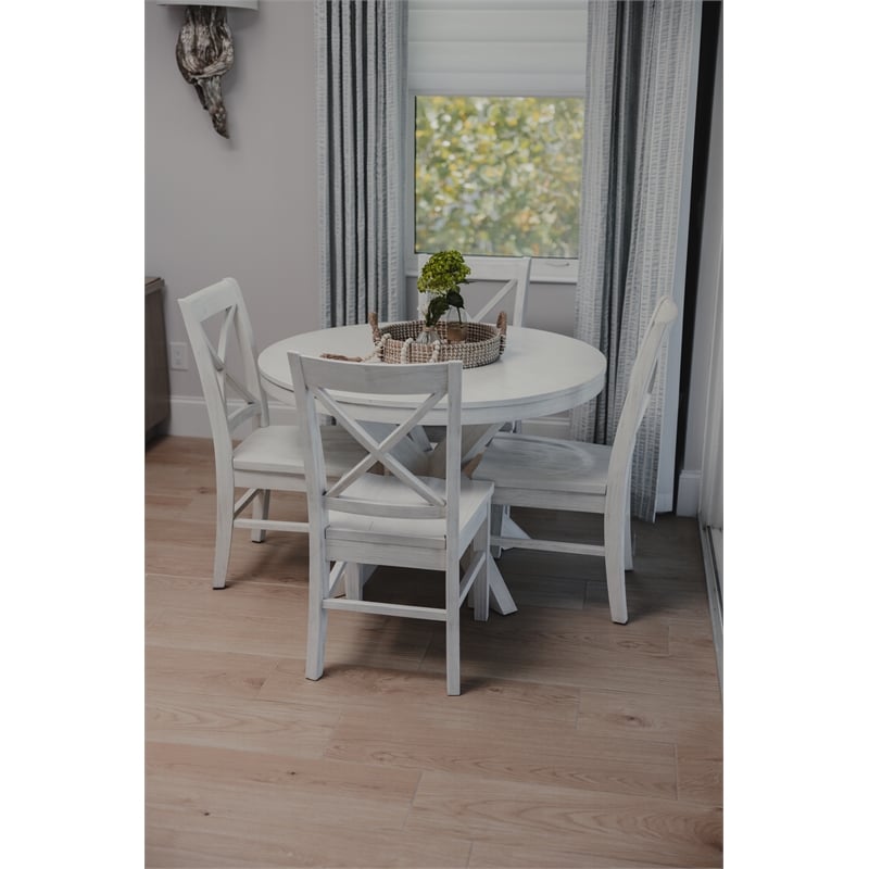 Pemberly Row Solid Wood X-back Dining Chair in White (Set of 2)