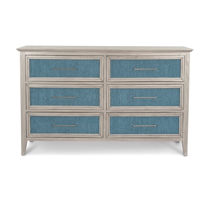 Pemberly Row 6-Drawer Woven Dresser in Ocean Blue & Aged Ivory