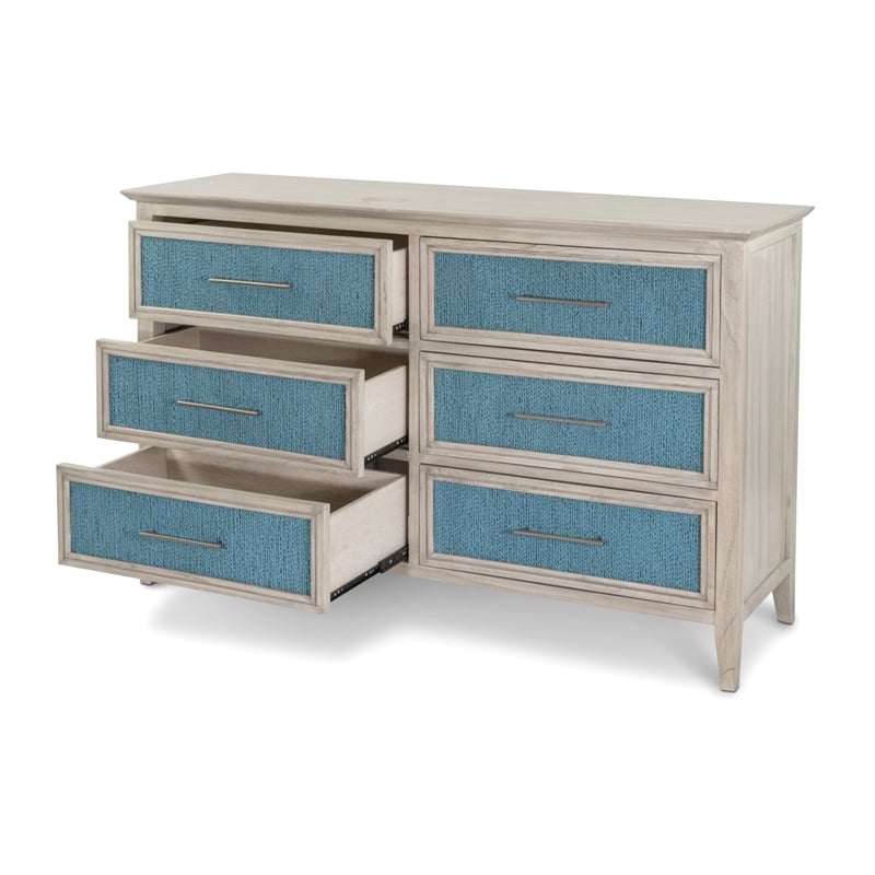 Pemberly Row 6-Drawer Woven Dresser in Ocean Blue & Aged Ivory
