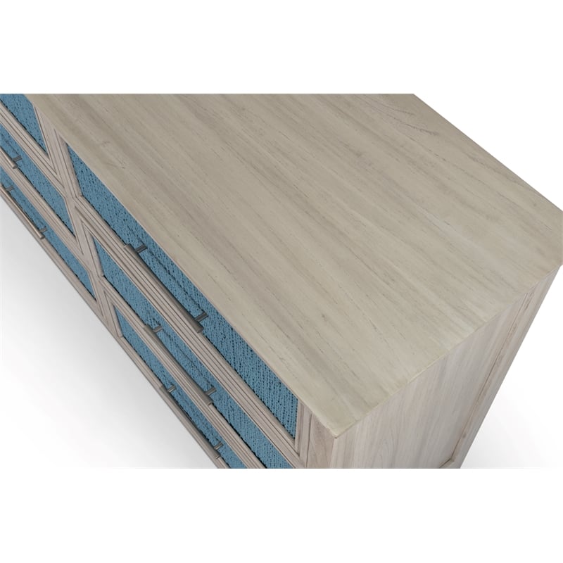 Pemberly Row 6-Drawer Woven Dresser in Ocean Blue & Aged Ivory