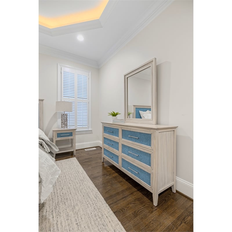 Pemberly Row 6-Drawer Woven Dresser in Ocean Blue & Aged Ivory