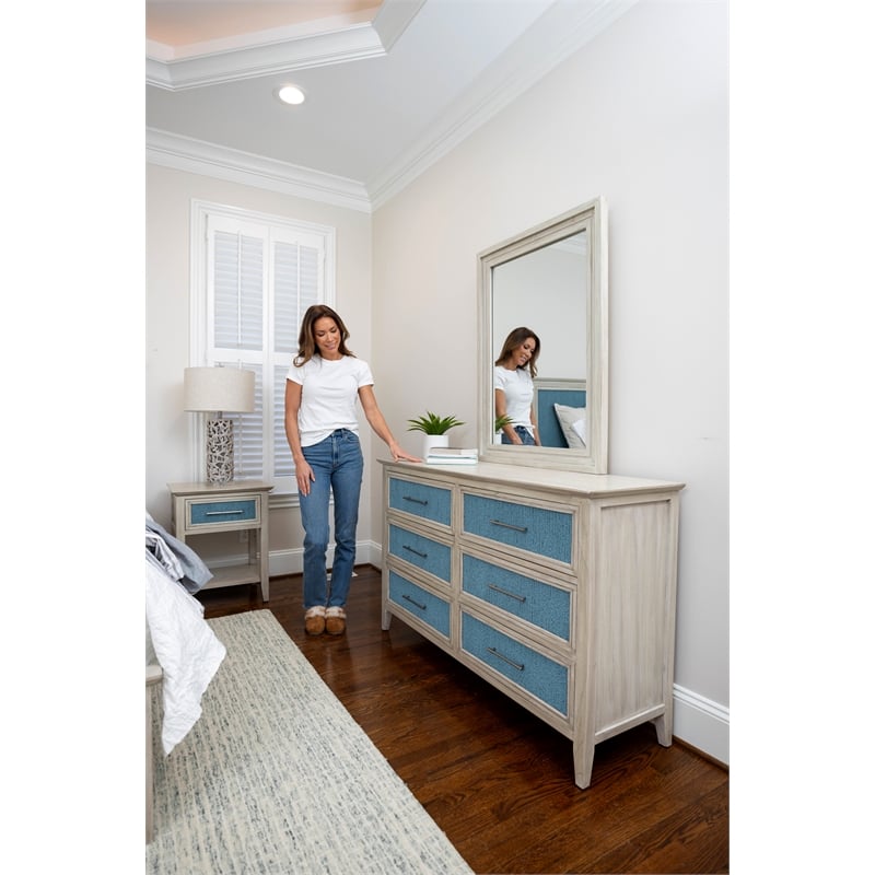 Pemberly Row 6-Drawer Woven Dresser in Ocean Blue & Aged Ivory