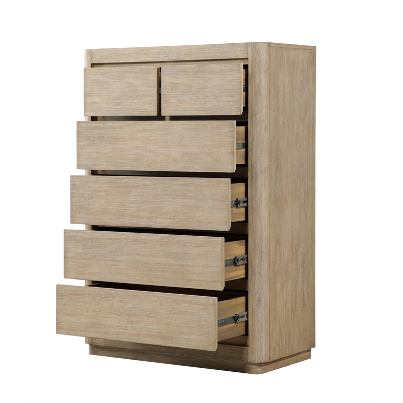 Pemberly Row Contemporary 5-Drawer Solid Wood Chest in Tan Natural
