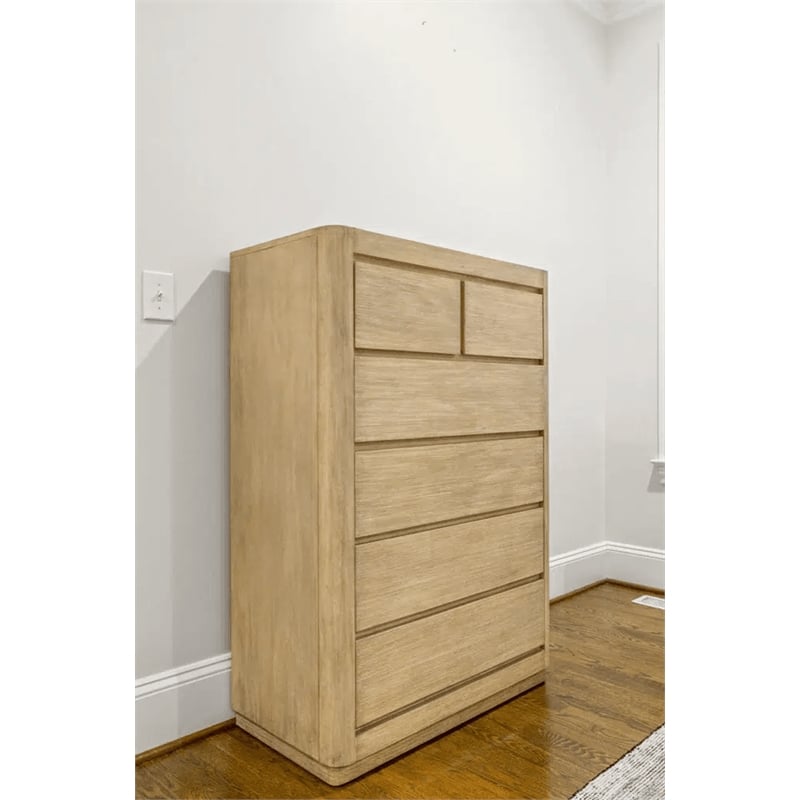 Pemberly Row Contemporary 5-Drawer Solid Wood Chest in Tan Natural