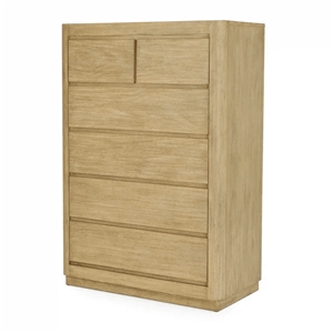 Pemberly Row Contemporary 5-Drawer Solid Wood Chest in Tan Natural