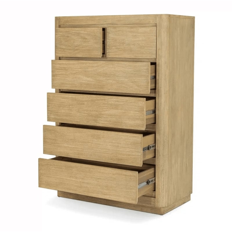 Pemberly Row Contemporary 5-Drawer Solid Wood Chest in Tan Natural