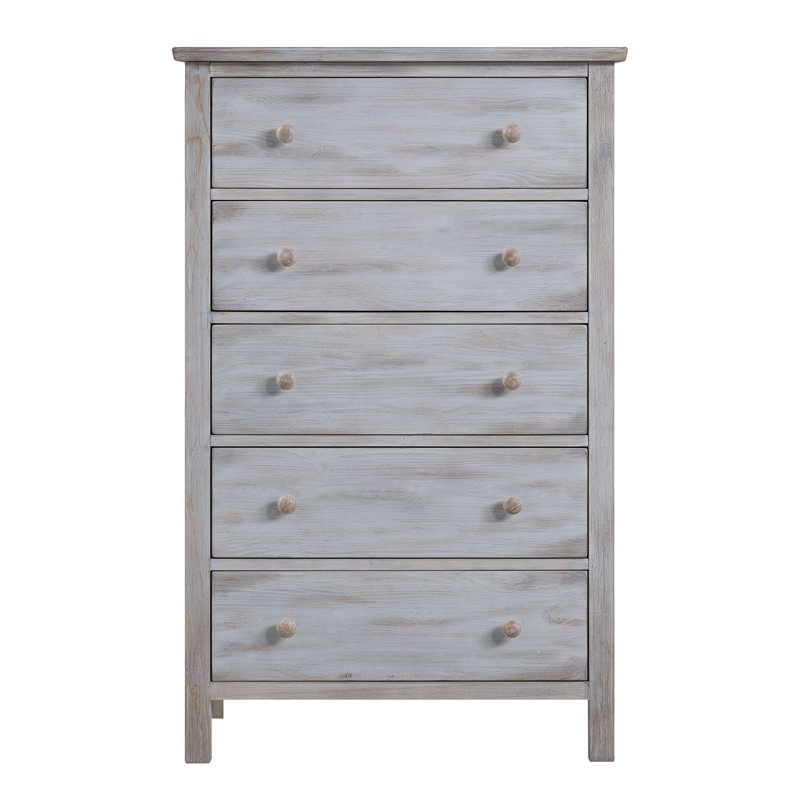 Pemberly Row Contemporary 5-Drawer Solid Wood Chest in Grey White