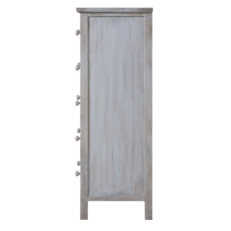 Pemberly Row Contemporary 5-Drawer Solid Wood Chest in Grey White