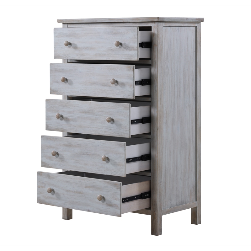 Pemberly Row Contemporary 5-Drawer Solid Wood Chest in Grey White