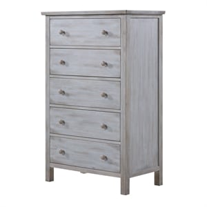Pemberly Row Contemporary 5-Drawer Solid Wood Chest in Grey White