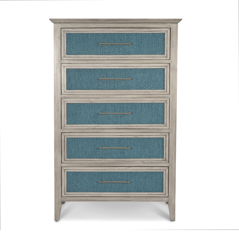 Pemberly Row Contemporary 5-Drawer Woven Chest in Blue & Aged Ivory