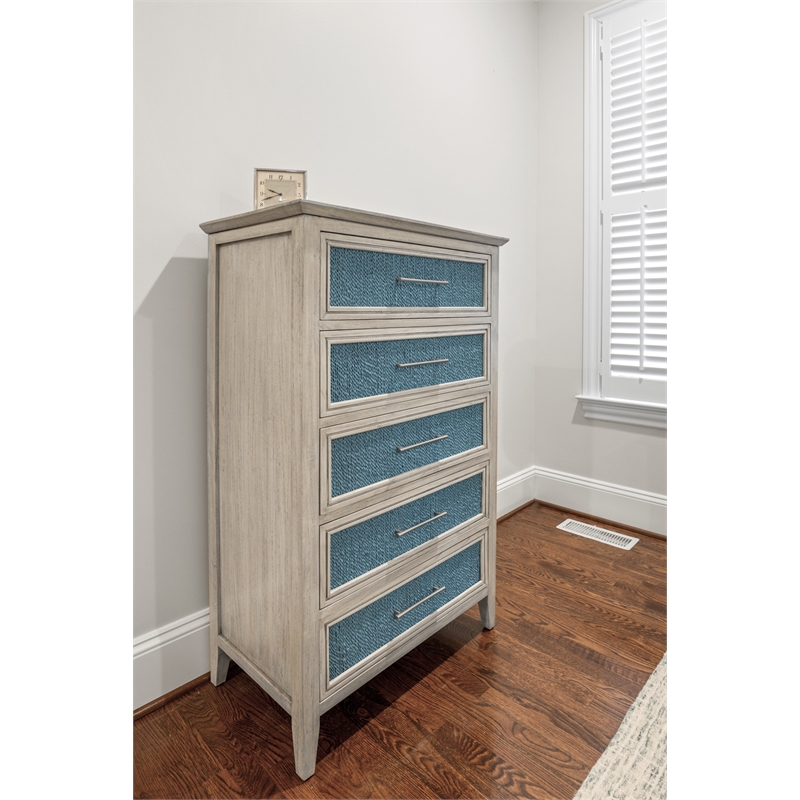 Pemberly Row Contemporary 5-Drawer Woven Chest in Blue & Aged Ivory