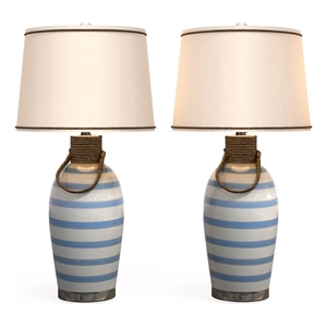 Pemberly Row 28&quot Table Lamp in Blue Striped w/ rope (Set of 2)