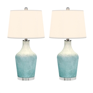 Pemberly Row Contemporary 26.5&quot Table Lamp in Aqua Glass(Set of 2)