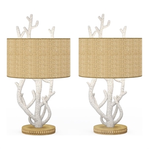 Pemberly Row Contemporary 28&quot Table Lamp in White Resin (Set of 2)