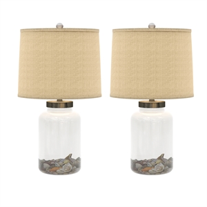 Pemberly Row 27&quot Shoreline Treasures Glass Table Lamp in (Set of 2)