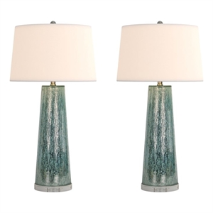 Pemberly Row 31&quot Table Lamp in Abstract Green Toned (Set of 2)