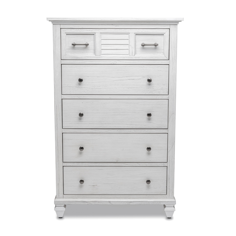 Pemberly Row Contemporary Wood Chest with 5-Drawers in White