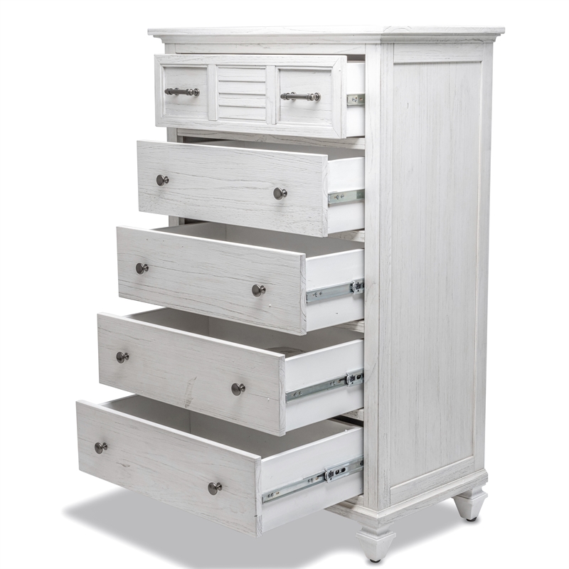 Pemberly Row Contemporary Wood Chest with 5-Drawers in White
