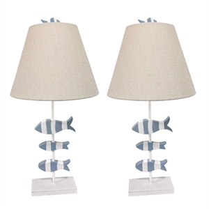 Pemberly Row Fish Blue/White Modern Coastal Table Lamps (Set of 2)