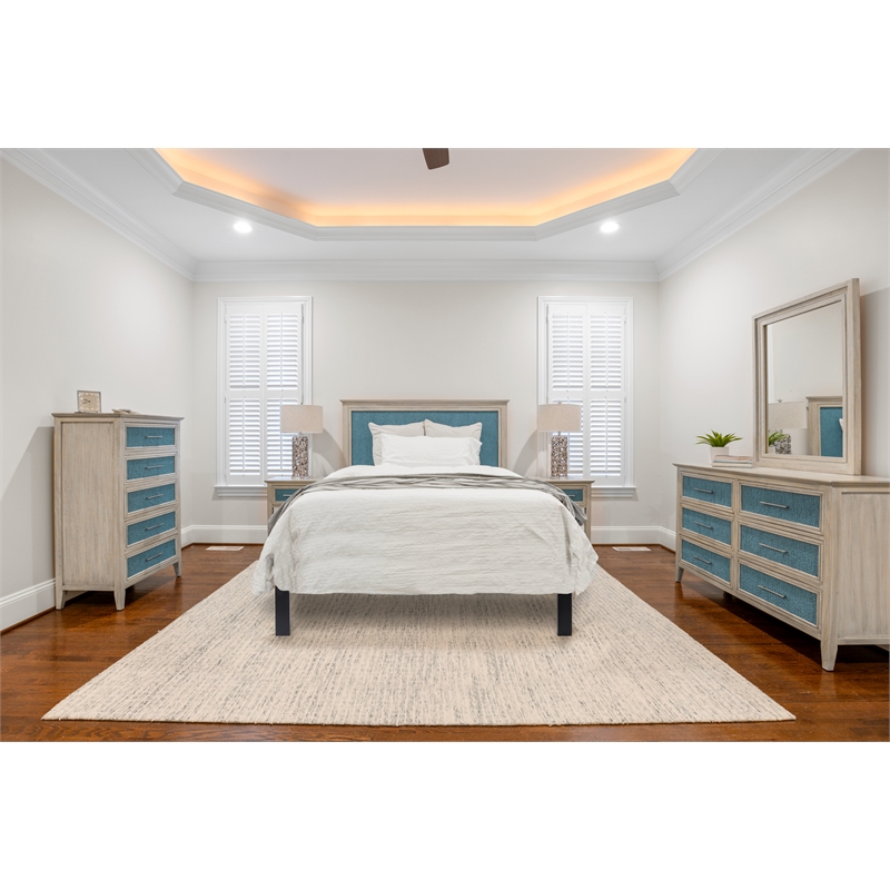 Pemberly Row Contemporary Twin Woven Headboard Ocean Blue & Aged Ivory