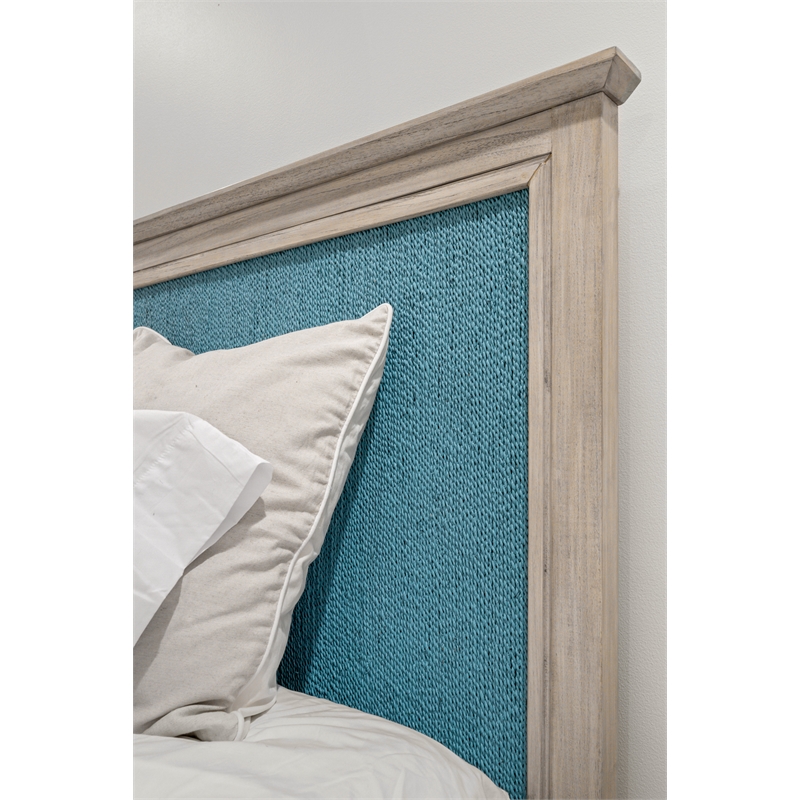 Pemberly Row Contemporary King Woven Headboard Ocean Blue & Aged Ivory
